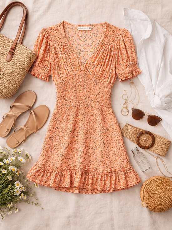 Faithfull Floral Smocked Mini Dress XS Boho Reformation Vibe - Picture 3 of 12